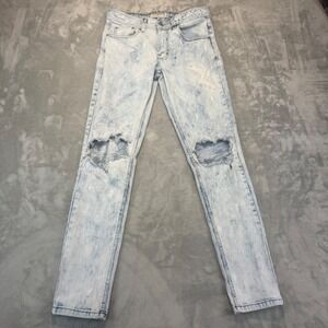 Hyper Denim Mens 30 Acid Wash Light Blue Distressed Thrashed Skinny Jeans 31x30